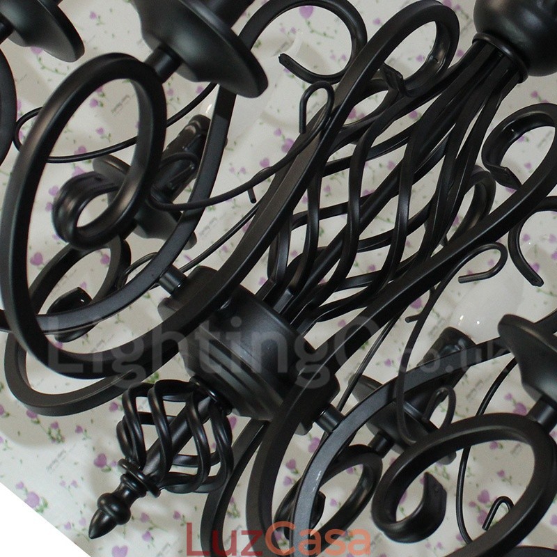 Lustre de vela pendente preto e branco vintage retrô rústico de 6 luzes