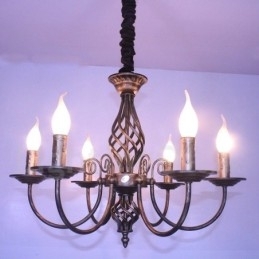 Lustre de vela pendente preto e branco vintage retrô rústico de 6 luzes