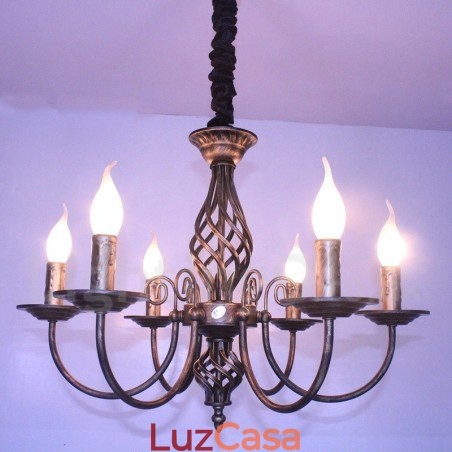 Lustre de vela pendente preto e branco vintage retrô rústico de 6 luzes Lustre de vela pendente preto e branco vintage retrô rústico de 6 luzes