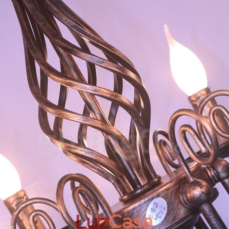 Lustre de vela pendente preto e branco vintage retrô rústico de 6 luzes