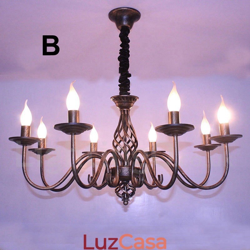 Lustre de vela pendente preto e branco vintage retrô rústico de 6 luzes