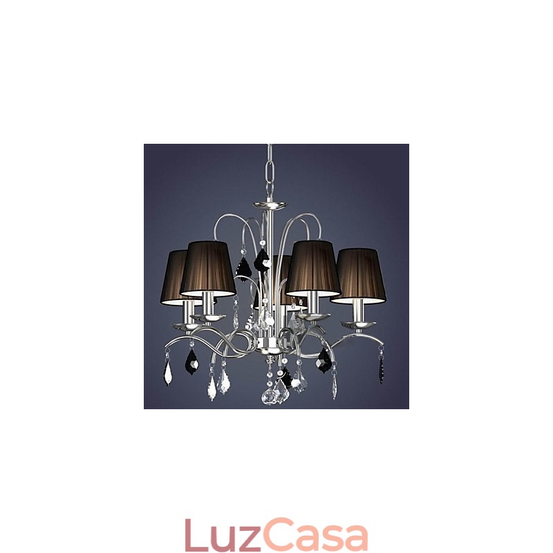 Abajur de tecido Lustre de cristal 5 luzes