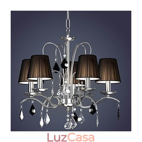 Abajur de tecido Lustre de cristal 5 luzes Abajur de tecido Lustre de cristal 5 luzes