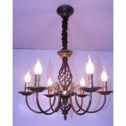 Lustre de vela pendente preto e branco vintage retrô rústico de 6 luzes
