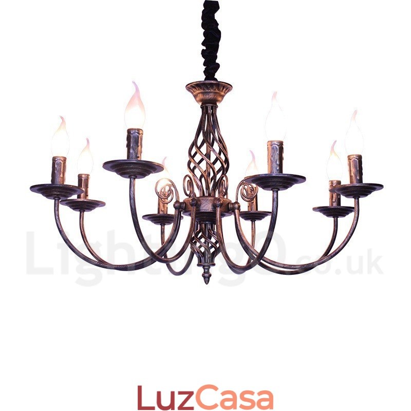 Lustre de vela pendente preto e branco vintage retrô rústico de 6 luzes
