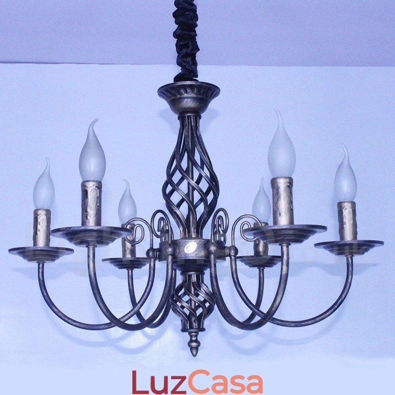 Lustre de vela pendente preto e branco vintage retrô rústico de 6 luzes