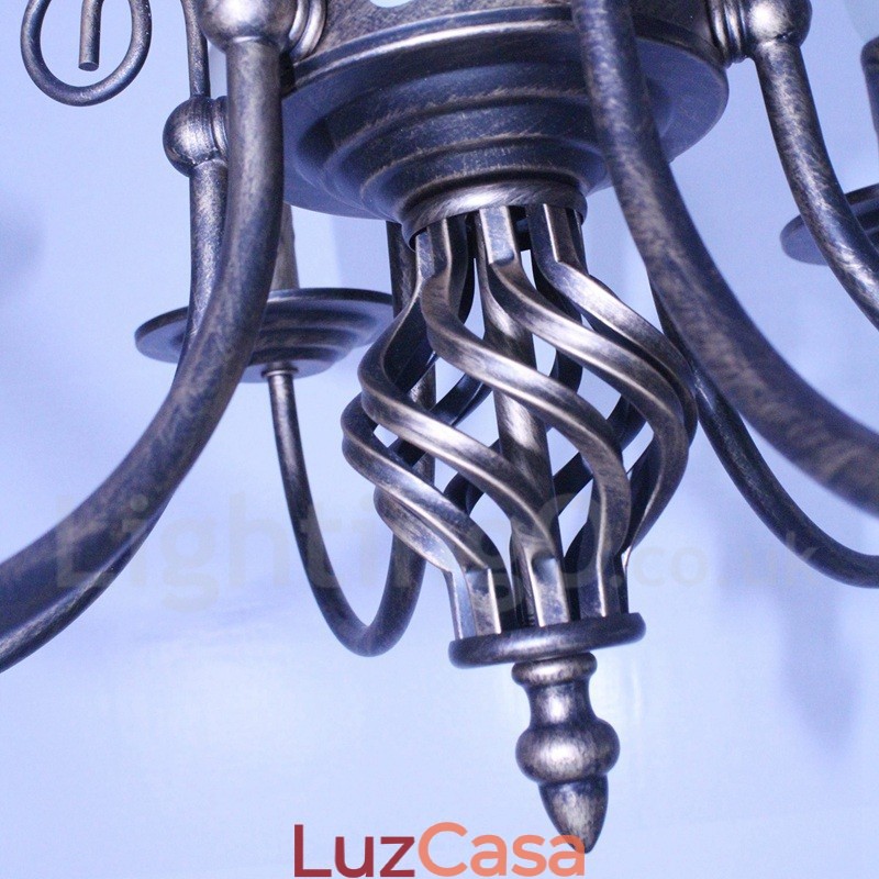 Lustre de vela pendente preto e branco vintage retrô rústico de 6 luzes