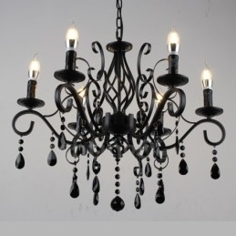 Lustre de cristal rústico retrô vintage preto branco azul com 6 luzes
