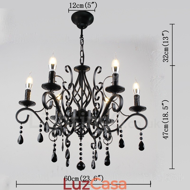 Lustre de cristal rústico retrô vintage preto branco azul com 6 luzes