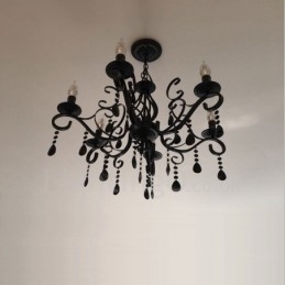 Lustre de cristal rústico retrô vintage preto branco azul com 6 luzes