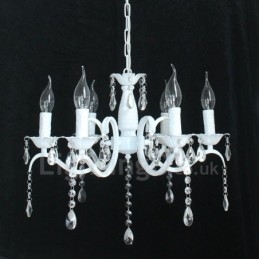 Lustre de vela pendente branco vintage retrô rústico de cristal de 6 luzes
