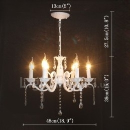 Lustre de vela pendente branco vintage retrô rústico de cristal de 6 luzes
