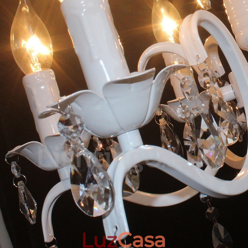 Lustre de vela pendente branco vintage retrô rústico de cristal de 6 luzes