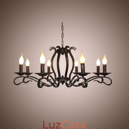 Lustre de vela pendente vintage retrô rústico preto de 8 luzes Lustre de vela pendente vintage retrô rústico preto de 8 luzes