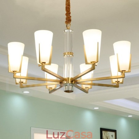 Lustre de vela pendente de cristais de latão vintage retrô com cúpulas de vidro Lustre de vela pendente de cristais de latão vintage retrô com cúpulas de vidro