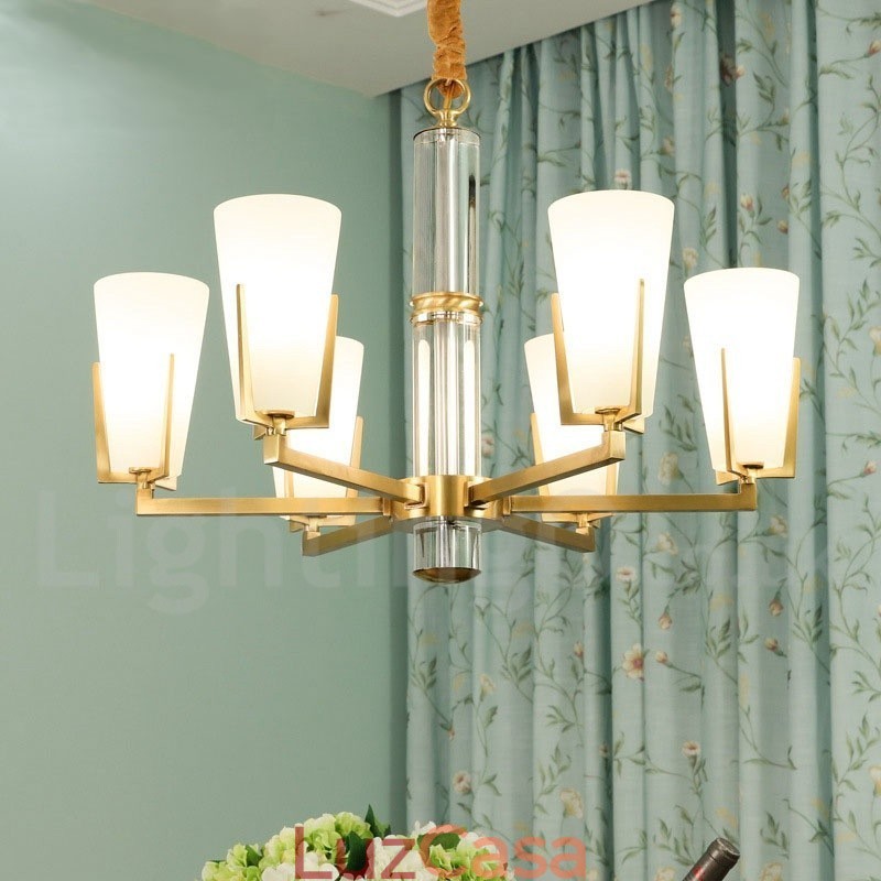 Lustre de vela pendente de cristais de latão vintage retrô com cúpulas de vidro