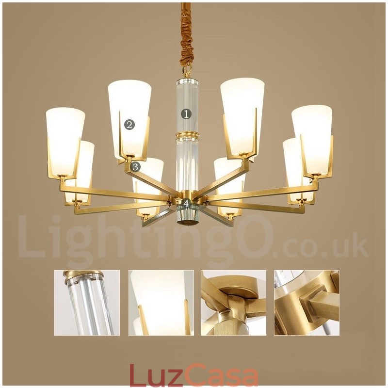 Lustre de vela pendente de cristais de latão vintage retrô com cúpulas de vidro