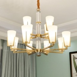 Lustre de vela pendente de cristais de latão vintage retrô com cúpulas de vidro