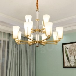 Lustre de vela pendente de cristais de latão vintage retrô com cúpulas de vidro