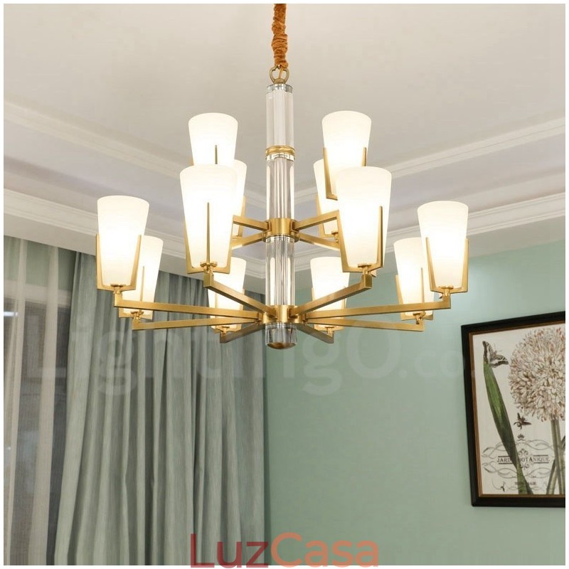 Lustre de vela pendente de cristais de latão vintage retrô com cúpulas de vidro