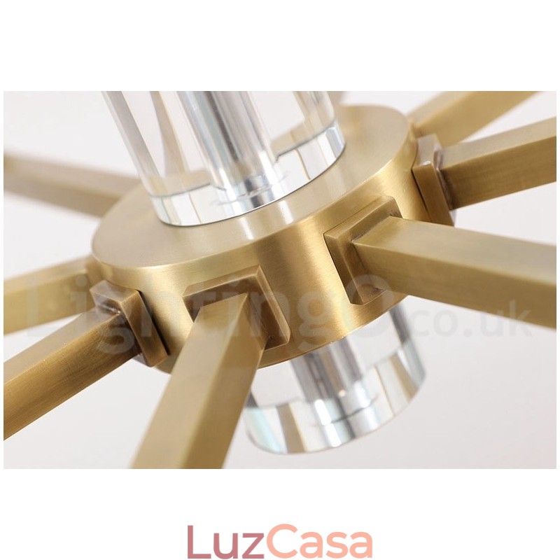 Lustre de vela pendente de cristais de latão vintage retrô com cúpulas de vidro