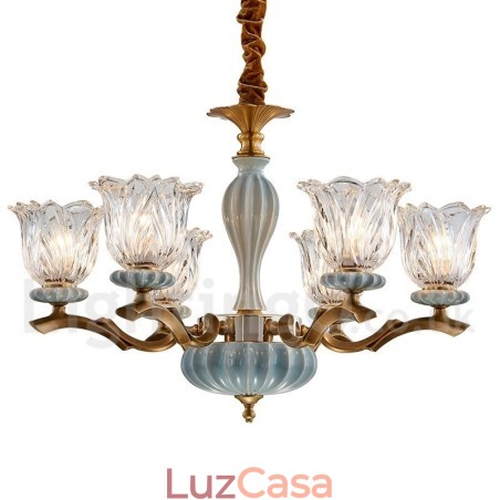 Retro Vintage Latão Cerâmica Pingente Vela Lustre com Tons de Vidro Retro Vintage Latão Cerâmica Pingente Vela Lustre com Tons de Vidro