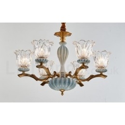 Retro Vintage Latão Cerâmica Pingente Vela Lustre com Tons de Vidro