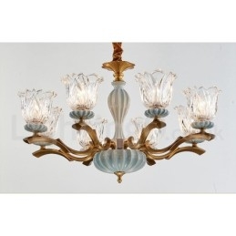 Retro Vintage Latão Cerâmica Pingente Vela Lustre com Tons de Vidro