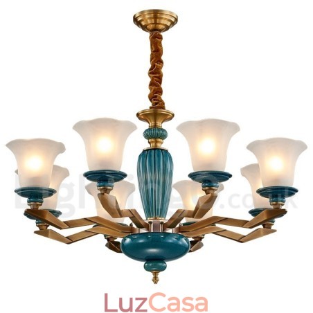 Retro Vintage Latão Cerâmica Pingente Vela Lustre com Tons de Vidro Retro Vintage Latão Cerâmica Pingente Vela Lustre com Tons de Vidro