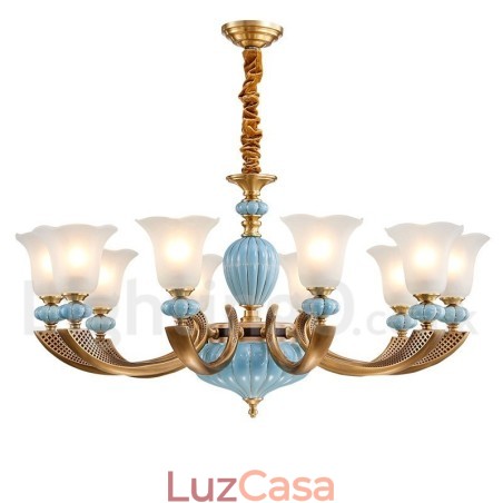 Retro Vintage Latão Cerâmica Pingente Vela Lustre com Tons de Vidro Retro Vintage Latão Cerâmica Pingente Vela Lustre com Tons de Vidro