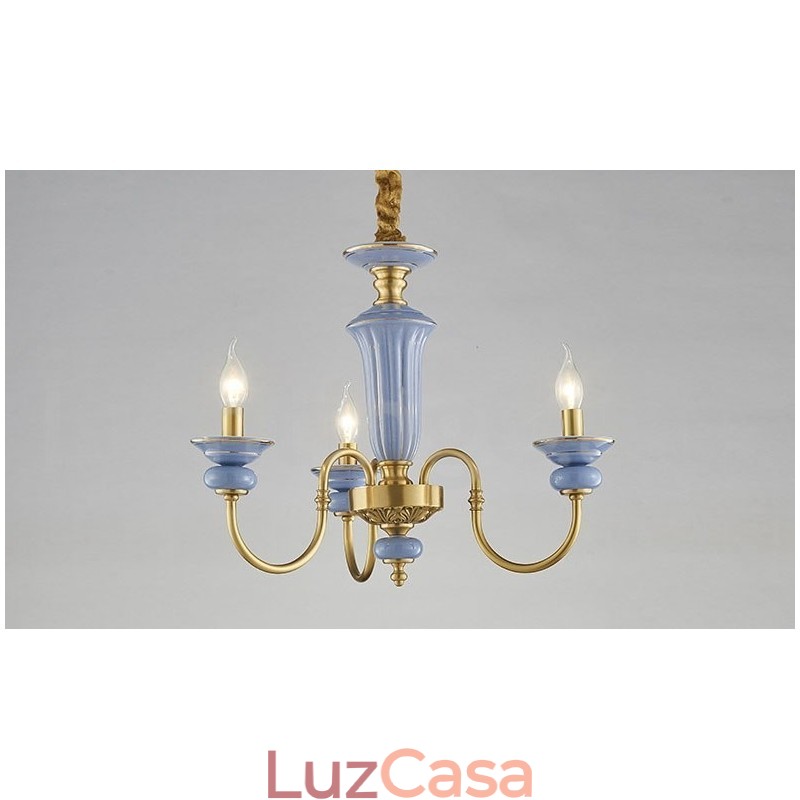 Retro Vintage Latão Cerâmica Pingente Vela Lustre