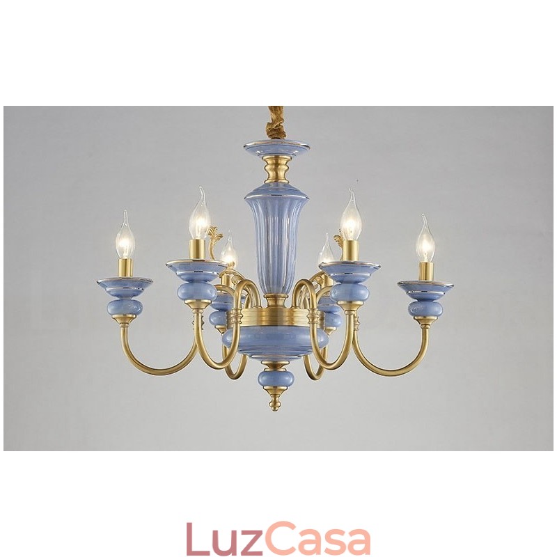 Retro Vintage Latão Cerâmica Pingente Vela Lustre