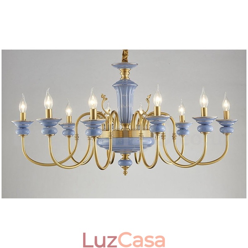 Retro Vintage Latão Cerâmica Pingente Vela Lustre