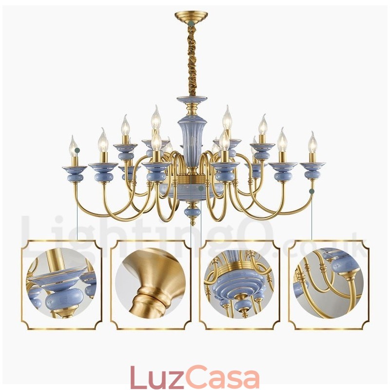 Retro Vintage Latão Cerâmica Pingente Vela Lustre