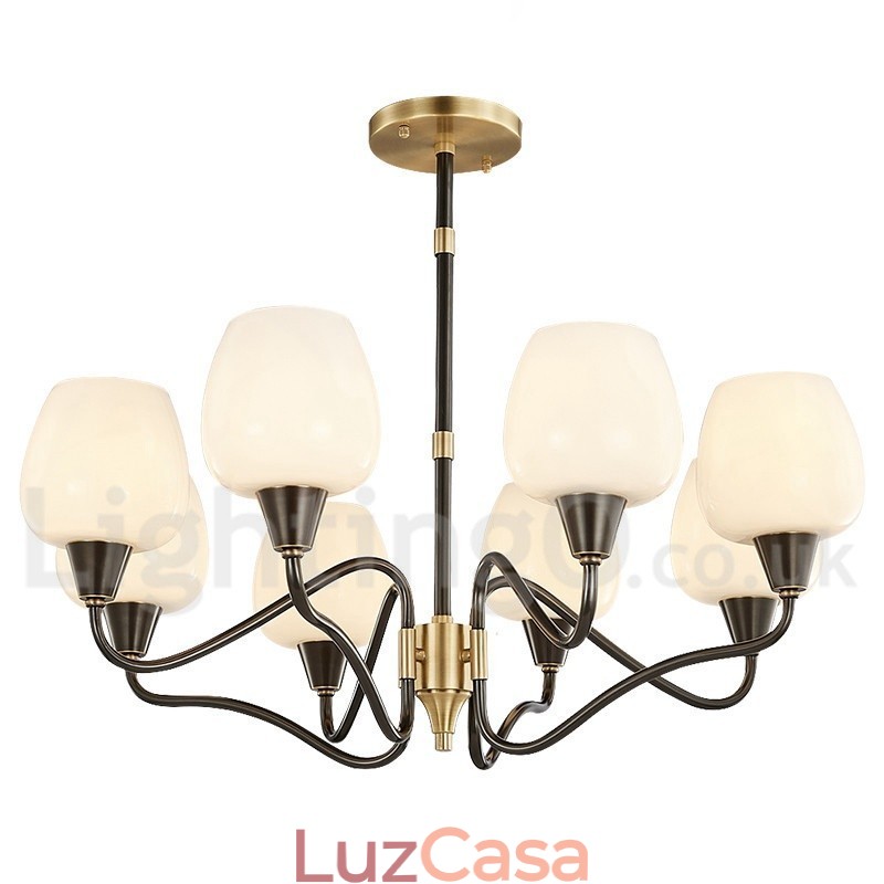 Lustre de vela pendente de latão vintage retrô com cúpulas de vidro