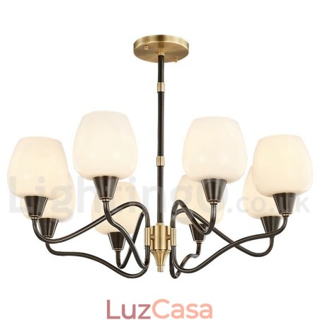 Lustre de vela pendente de latão vintage retrô com cúpulas de vidro Lustre de vela pendente de latão vintage retrô com cúpulas de vidro