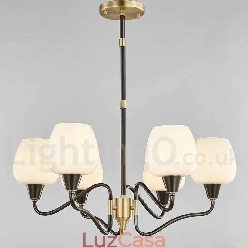 Lustre de vela pendente de latão vintage retrô com cúpulas de vidro
