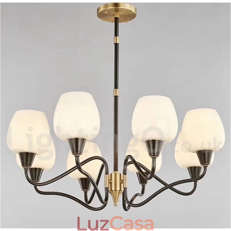 Lustre de vela pendente de latão vintage retrô com cúpulas de vidro