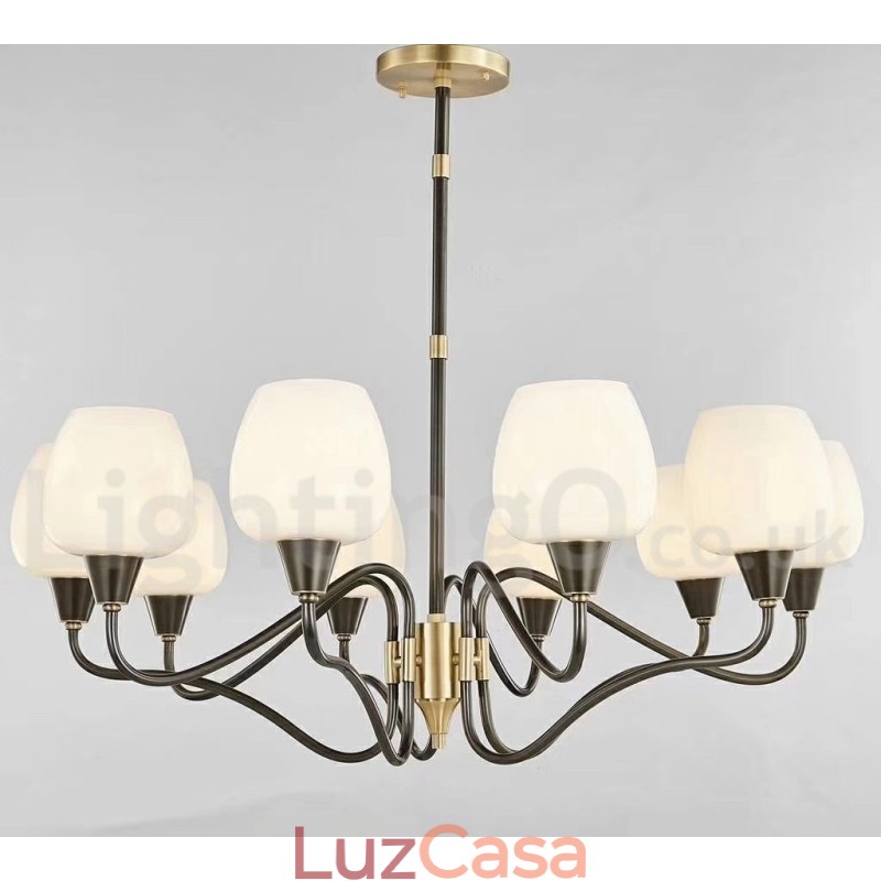 Lustre de vela pendente de latão vintage retrô com cúpulas de vidro