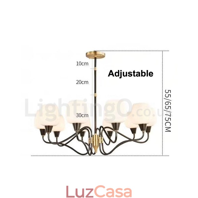 Lustre de vela pendente de latão vintage retrô com cúpulas de vidro