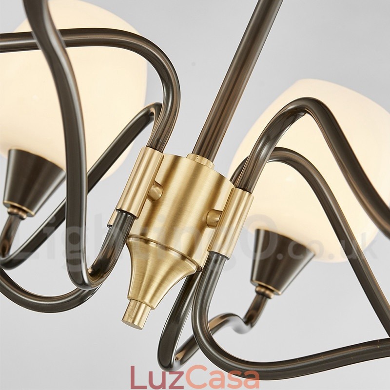 Lustre de vela pendente de latão vintage retrô com cúpulas de vidro