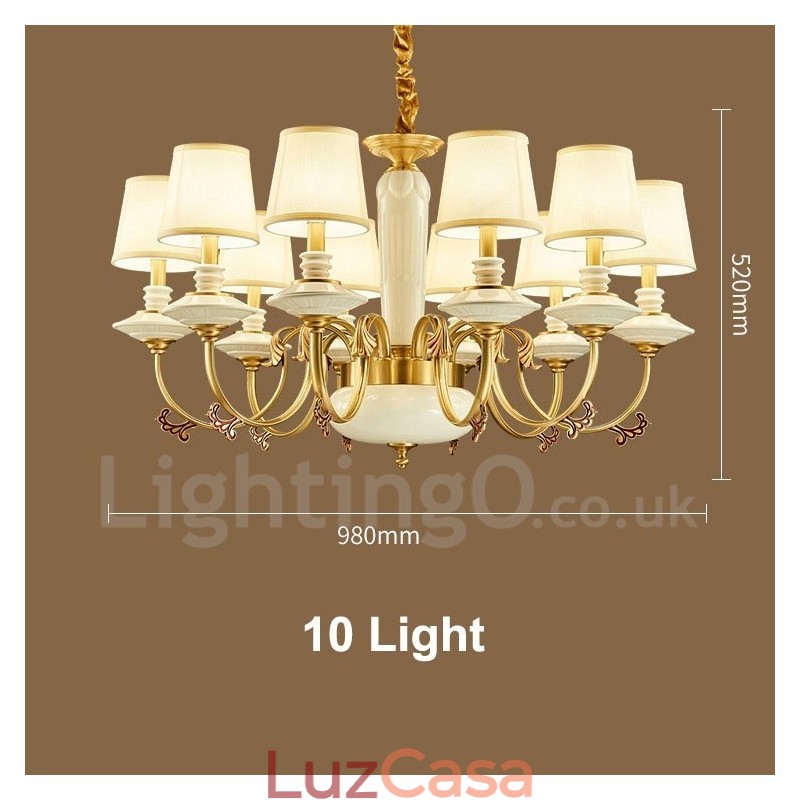 Retro Vintage Latão Cerâmica Pingente Vela Lustre com Tecido Tons