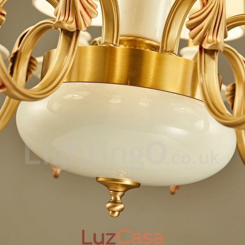 Retro Vintage Latão Cerâmica Pingente Vela Lustre com Tecido Tons