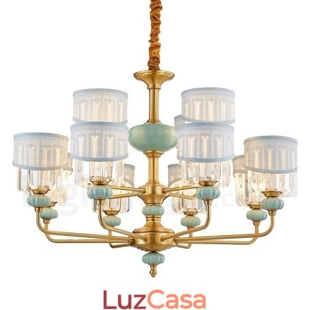 Pure Brass Luxuoso Rústico Retro Vintage Latão Cerâmica Pingente Vela Lustre com Tecido e Cristal Tons Pure Brass Luxuoso Rústico Retro Vintage Latão Cerâmica Pingente Vela Lustre com Tecido e Cristal Tons
