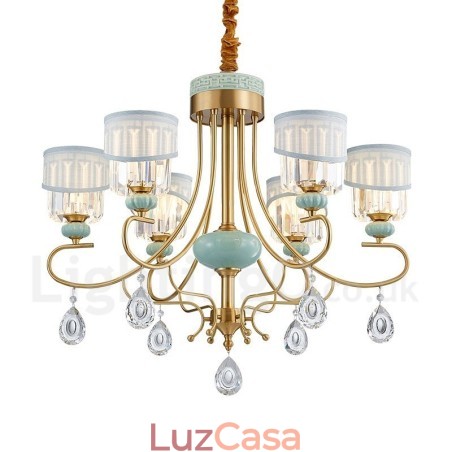 Pure Brass Luxuoso Rústico Retro Vintage Latão Cerâmica Pingente Vela Lustre com Tecido e Cristal Tons Pure Brass Luxuoso Rústico Retro Vintage Latão Cerâmica Pingente Vela Lustre com Tecido e Cristal Tons