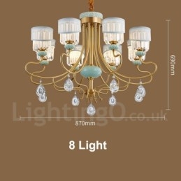 Pure Brass Luxuoso Rústico Retro Vintage Latão Cerâmica Pingente Vela Lustre com Tecido e Cristal Tons