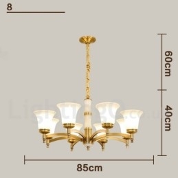 Pure Brass Luxuoso Rústico Retro Vintage Latão Pedra Pingente Vela Lustre com Tons de Vidro
