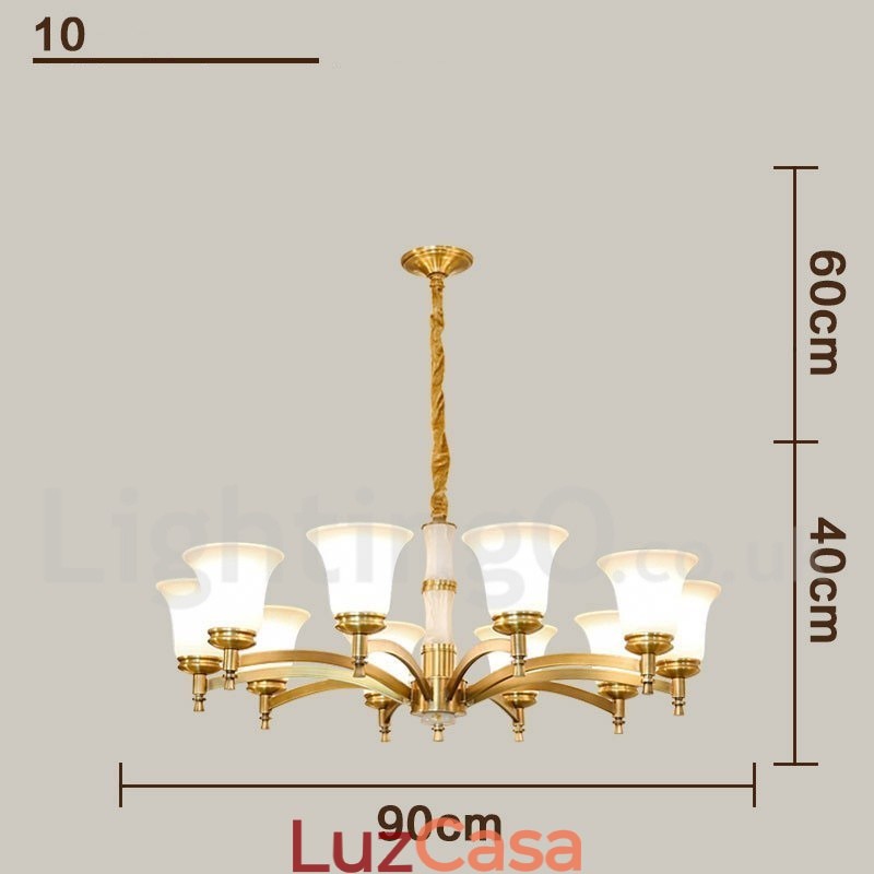 Pure Brass Luxuoso Rústico Retro Vintage Latão Pedra Pingente Vela Lustre com Tons de Vidro