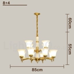 Pure Brass Luxuoso Rústico Retro Vintage Latão Pedra Pingente Vela Lustre com Tons de Vidro