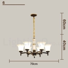 Pure Brass Luxuoso Rústico Retro Vintage Latão Pedra Pingente Vela Lustre com Tons de Vidro